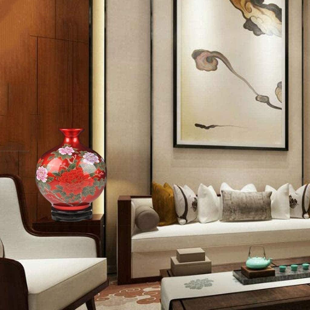 Vasen Vase aus Keramik, handgefertigt, mit Pfingstrosenmuster auf der Basis, kann im Arbeitszimmer, Hotel, Dekoration for Blumen platziert Werden (rot, 27 x 24 cm)