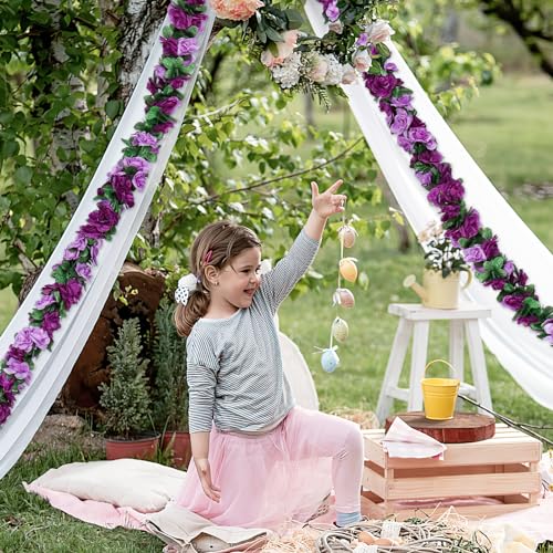 KHOYIME 5 Pack 40 FT Artificial Flower Garland, Fake Purple Roses Vines Silk Flowers Faux Plastic Outdoor Hanging Floral Ivy Garland Decoration for Wedding Arch Bedroom Home Wall B image 6