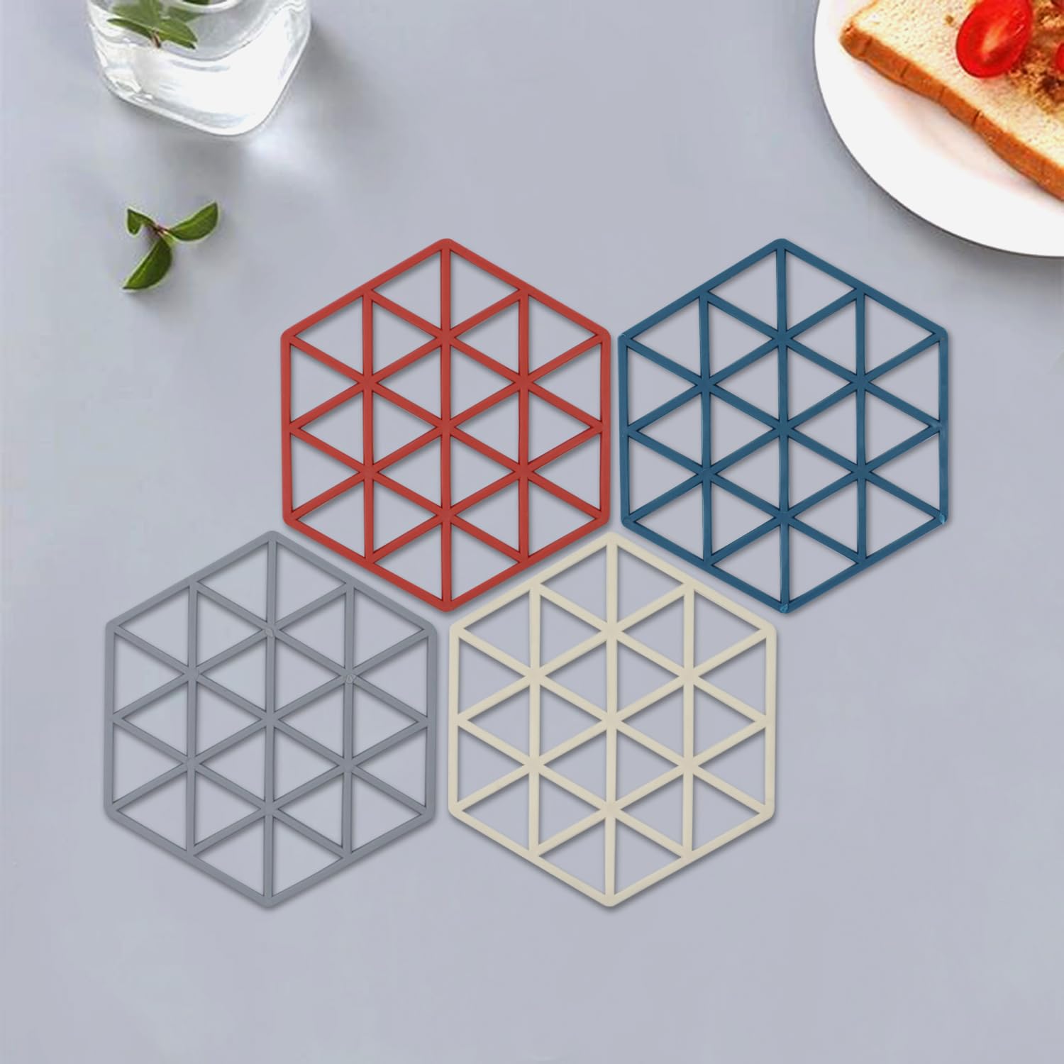 NFI essentials Pack of 4 Trivet Mats, Non-Slip Silicone Placemat for Bowl Dishes Heat Insulation Pad for Hot Pot & Pans Holders Tea Coasters Table Mat Heat-Resistant