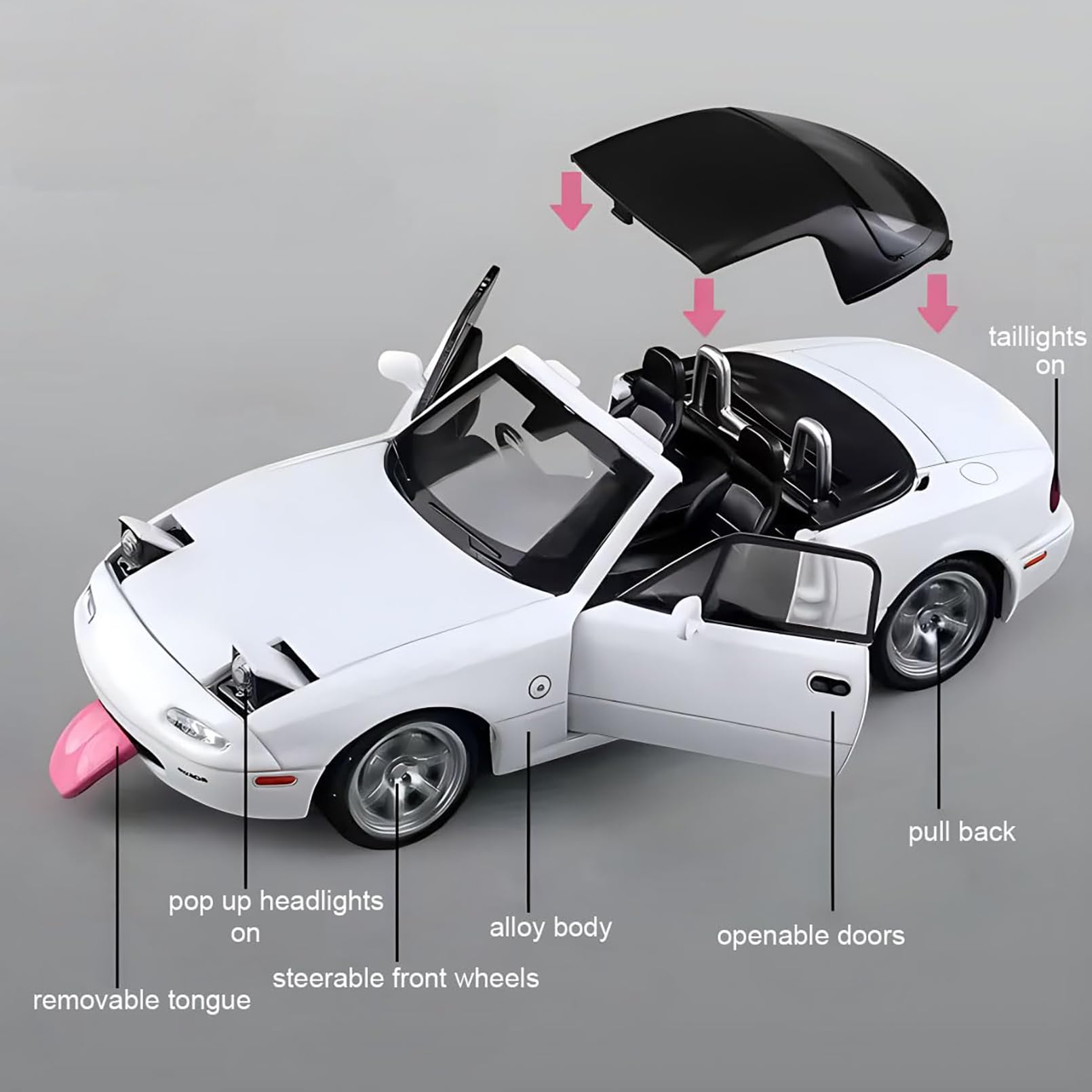 MODVKVK Mazda MX-5 Miata 1:32 Model Car, Toy Car With Light & Music, Removable Top, Pull-Back Function, Alloy Die-Cast - Image 2