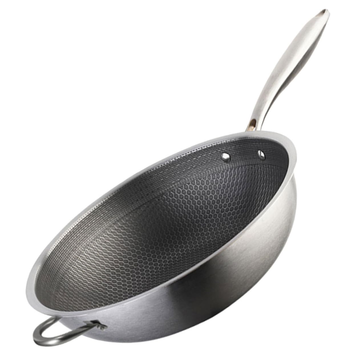 SOIMISS Stainless Steel Wok Honeycomb Non-Coating Frying Pan 34cm Double Steel Handles Household Kitchen Accessory for Gas Stove Cooking