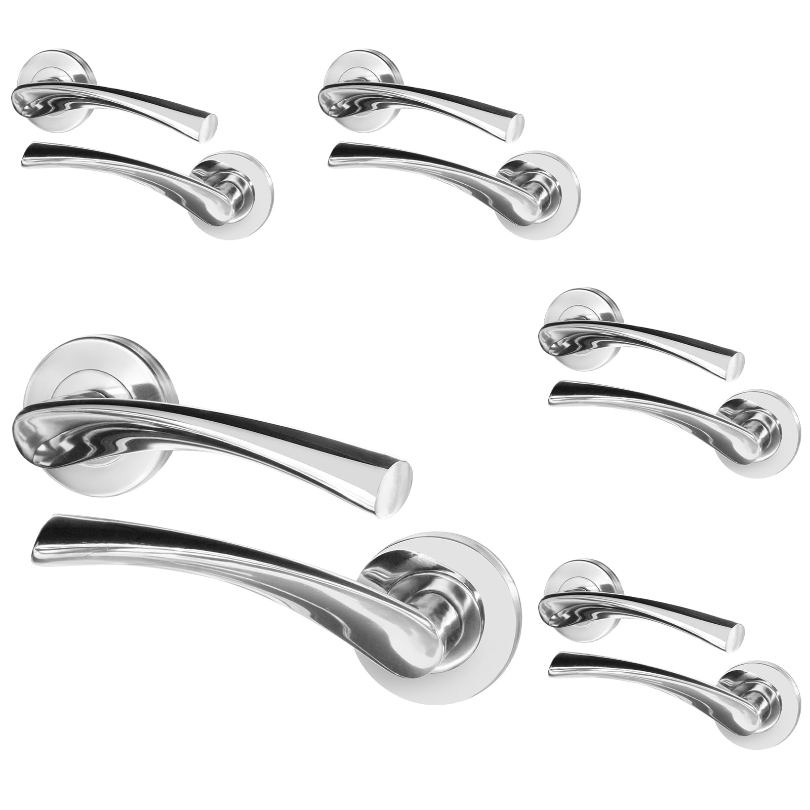 EAI Chrome Internal Door Handle | 5 Pairs Polished Chrome Lever on Rose Round Handles | Novoli Range