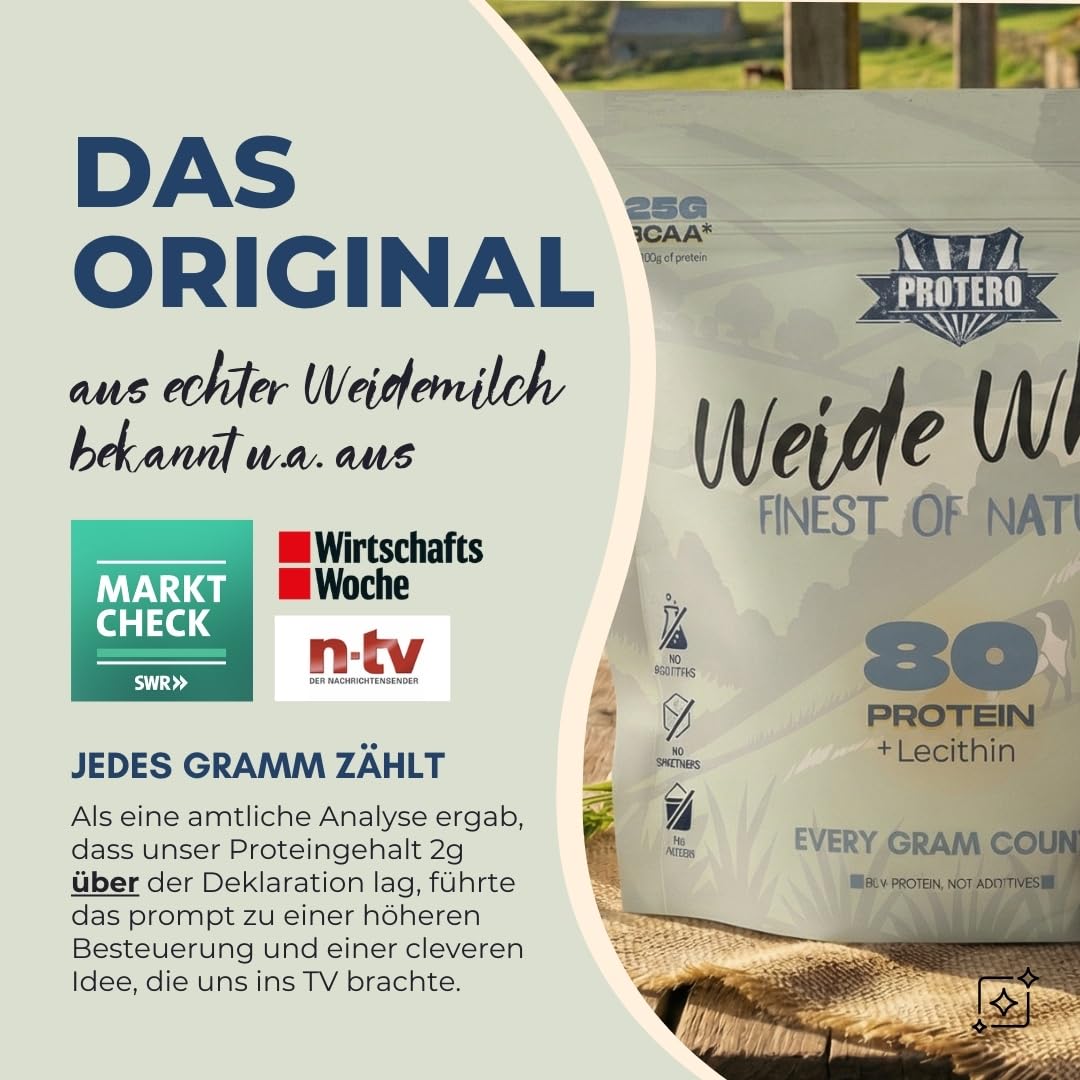 Protero Weide Whey Protein 80 | Neutrales Weidemilch Protein (2 kg)