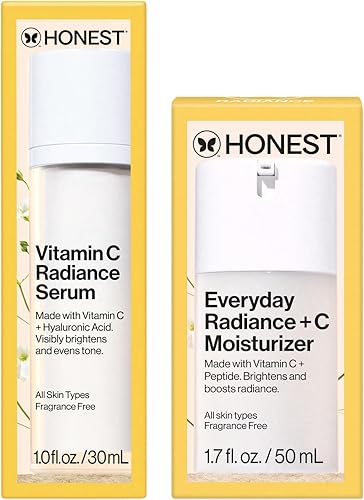 Honest Beauty Get Glowing Bundle | Suero iluminador de vitamina C + hidratante diario | Mejora el tono de piel | Suave para pieles sensibles, sin