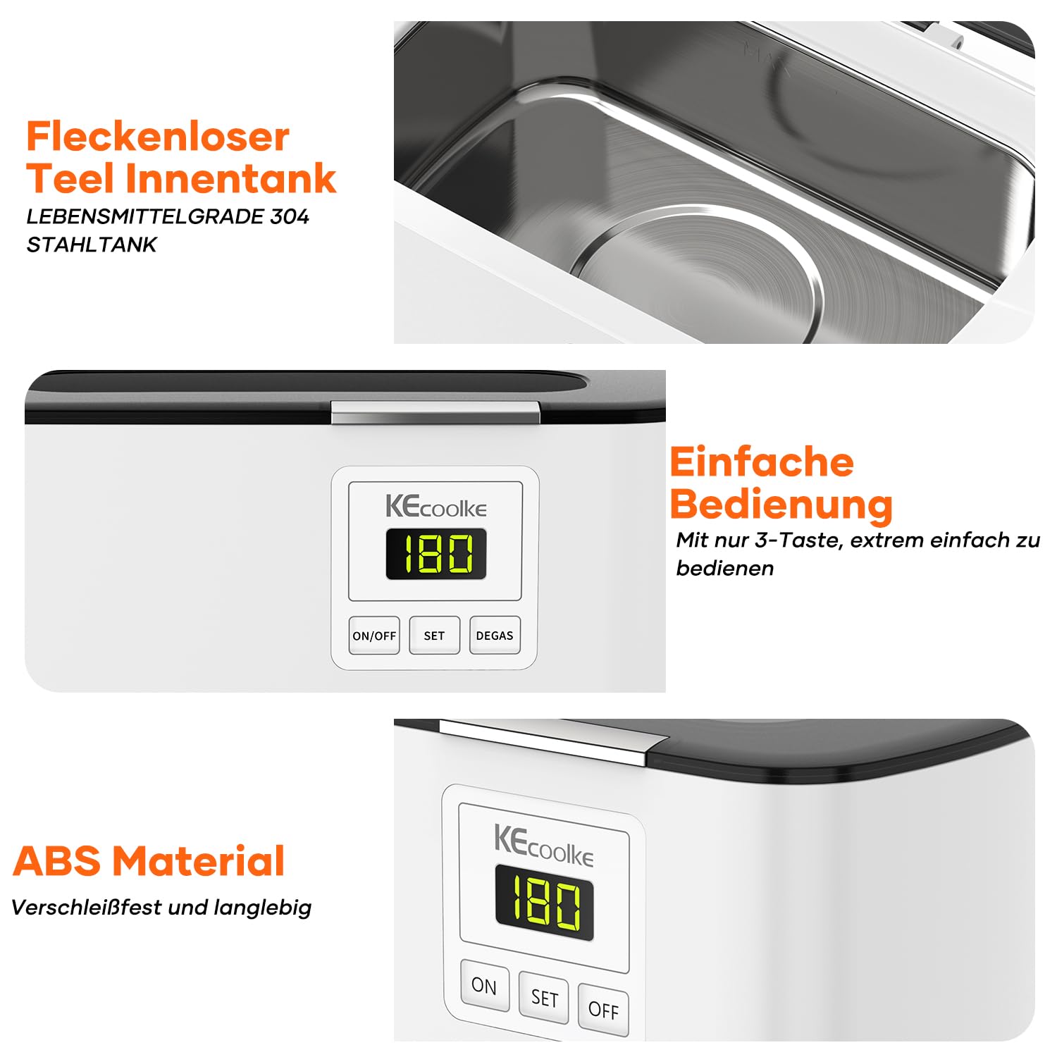 Ultraschallreinigungsgerät Ultraschallreiniger KECOOLKE 600mL brille | Ultraschallgerät Ultrasonic Cleaner mit digitalem Timer für Brillen, Ringe, Münzen, Fingerringe, Geld，zahnprothesen