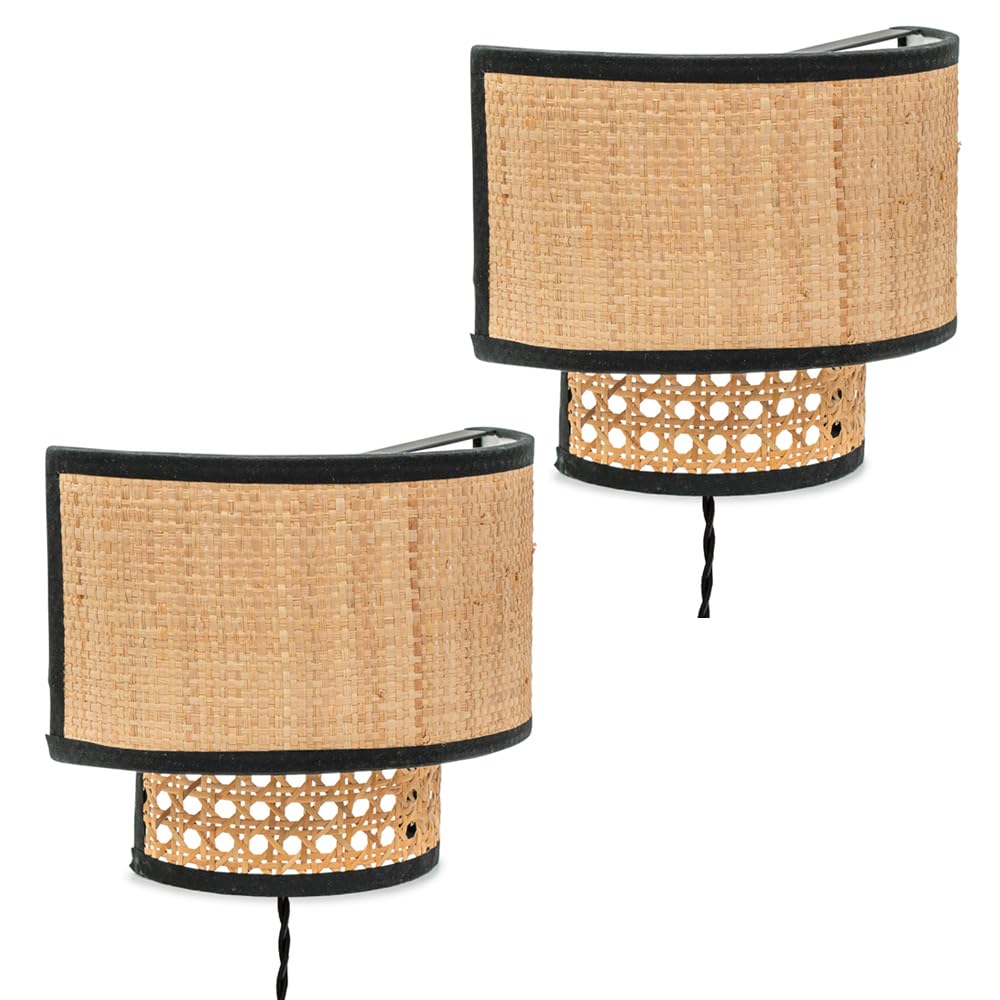 Valuelights Pair | Plug In Natural Rattan Wall Lights | Wall Lamps & Sconces, Home Décor & Improvement Essential | Of 2