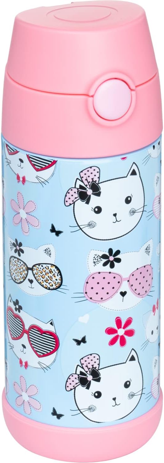 Snug Insulated Kids Water Bottle with Straw & Spout – Double-Wall Stainless Steel, Leakproof, Easy-Flip Lid – For School, Travel, Toddlers & Big Kids - Kitty, 12oz