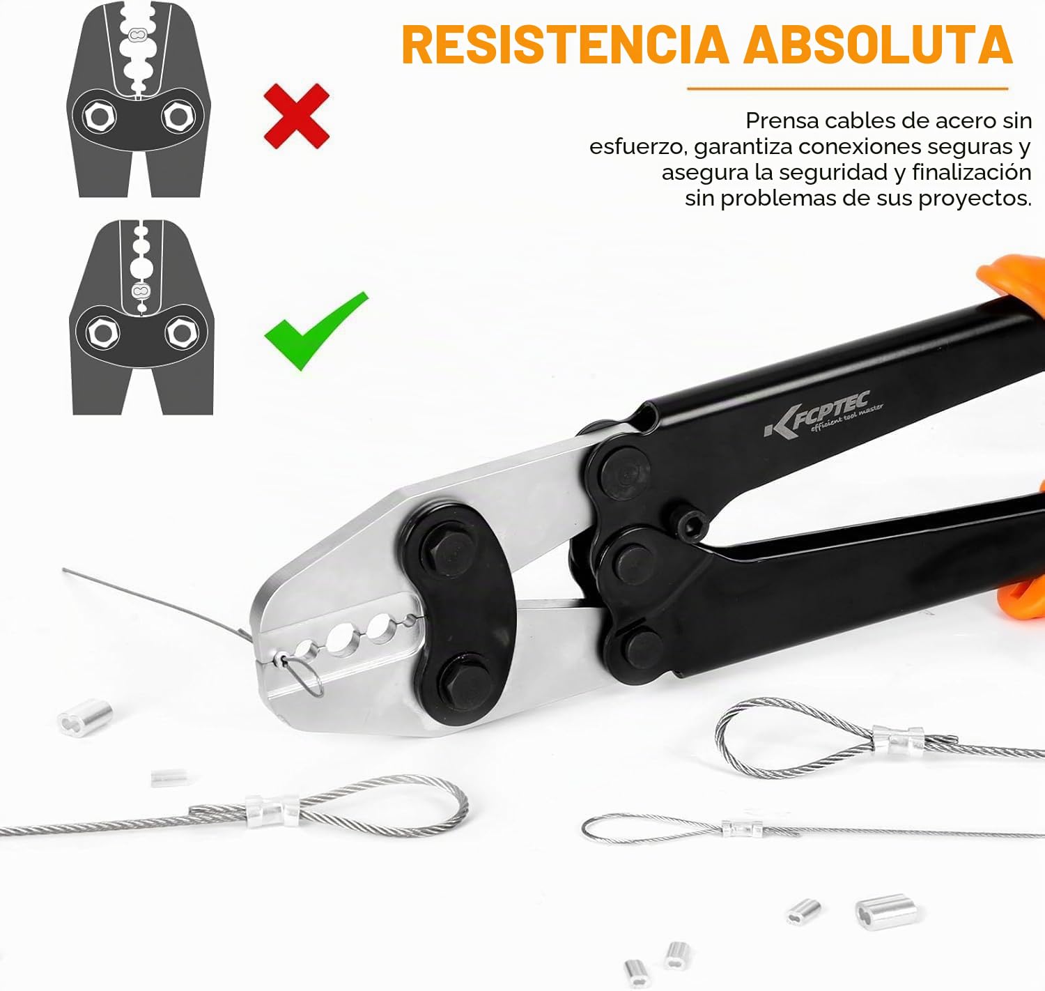 KF CPTEC Crimpadora para Cable de Acero, 1,58–5 mm