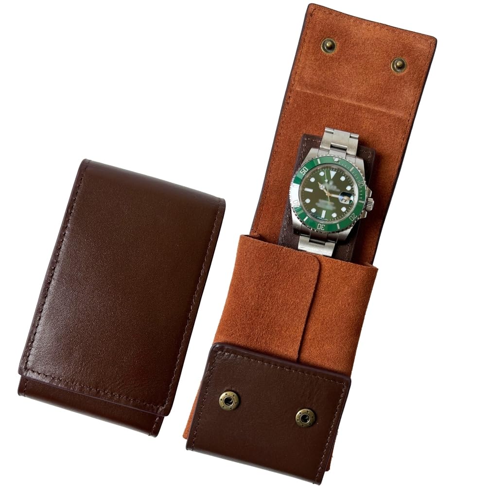 Leather Watch Case, Watch Travel Pouch, Single Watch Box for men and women, Luxury Watch Organizer, Watch Storage (Brown)