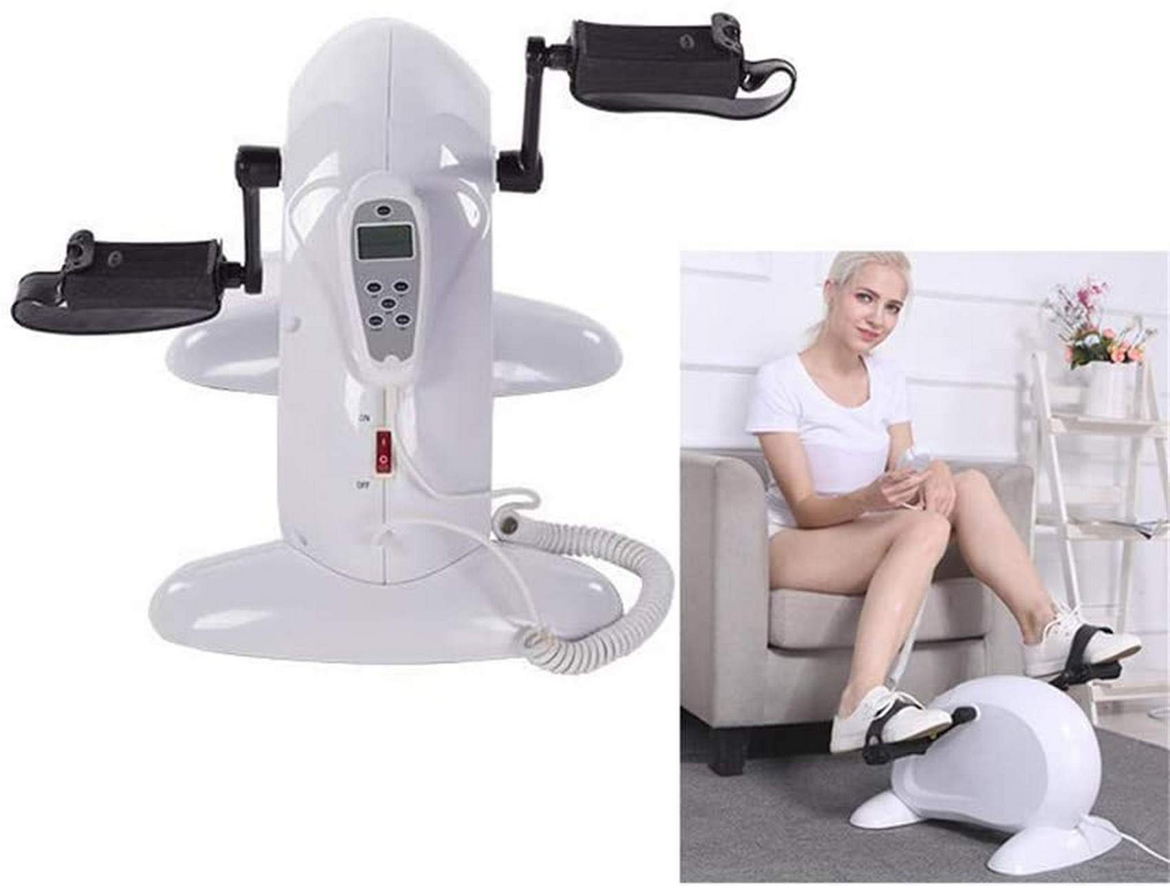 Mini Bicicleta portátil para pedalear Las piernas, ejercitador de Pedales eléctrico para Brazos o pies, Equipo de Gimnasio de rehabilitación para Personas Mayores, Blanco
