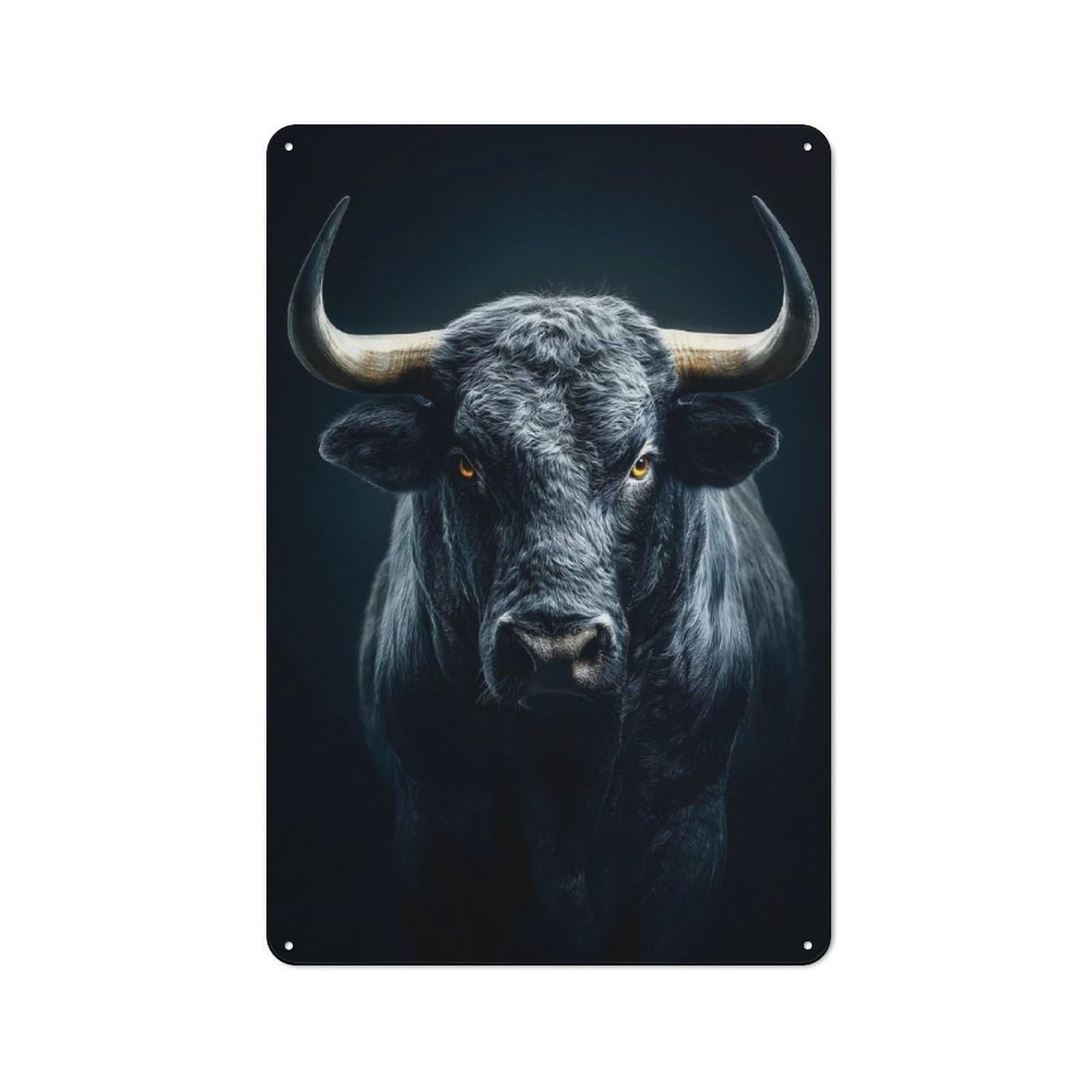 Junmoney Style-14 Modern Vintage Dramatic Portrait Of A Black Bull Office Metal Sign 30X20cm, Creative Space Decor For Home Office, Reading Corner Or Bedroom