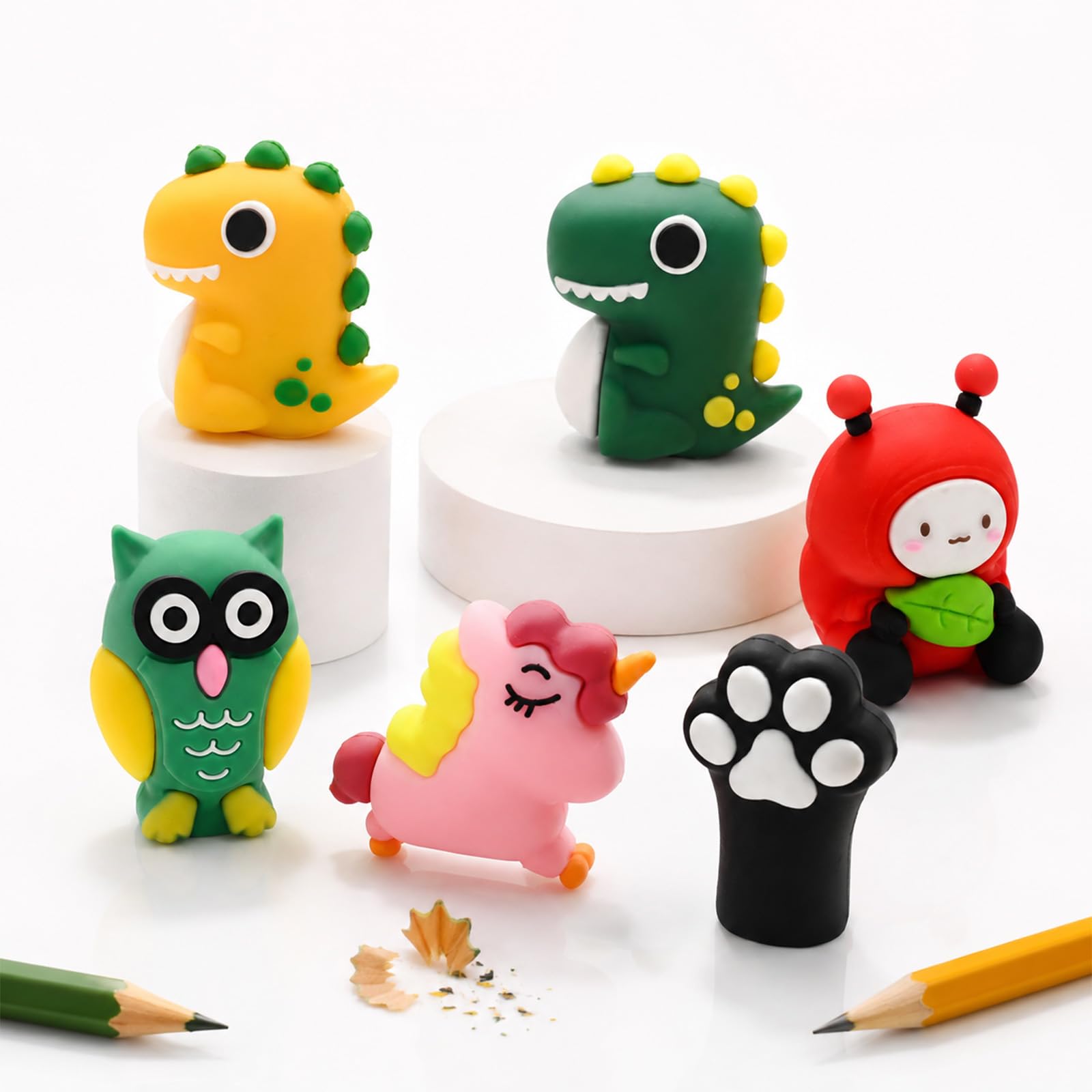 6 sacapuntas con diseño de animales de dibujos animados para niños, sacapuntas Kawaii pequeño, sacapuntas novedoso para estudiantes, regalos de papelería, suministros de oficina escolar