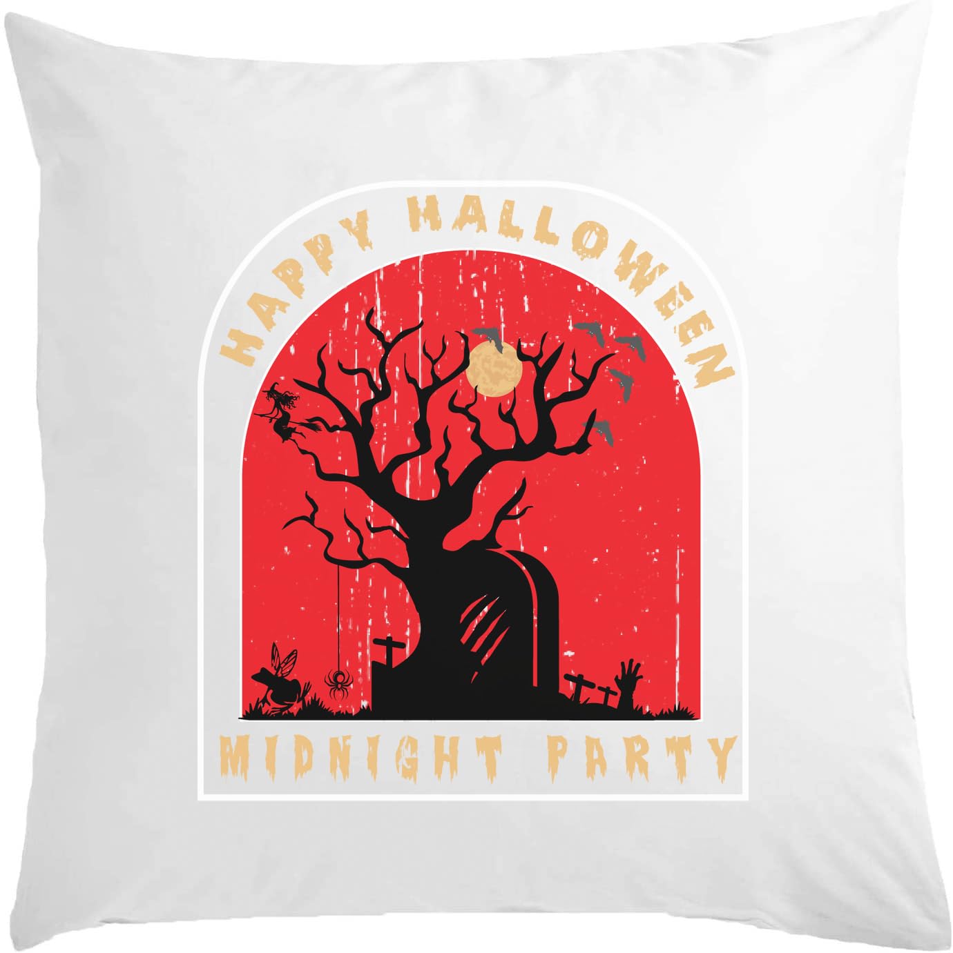 Oreiller Happy Halloween Midnight Party avec rembourrage blanc 40x40 cm