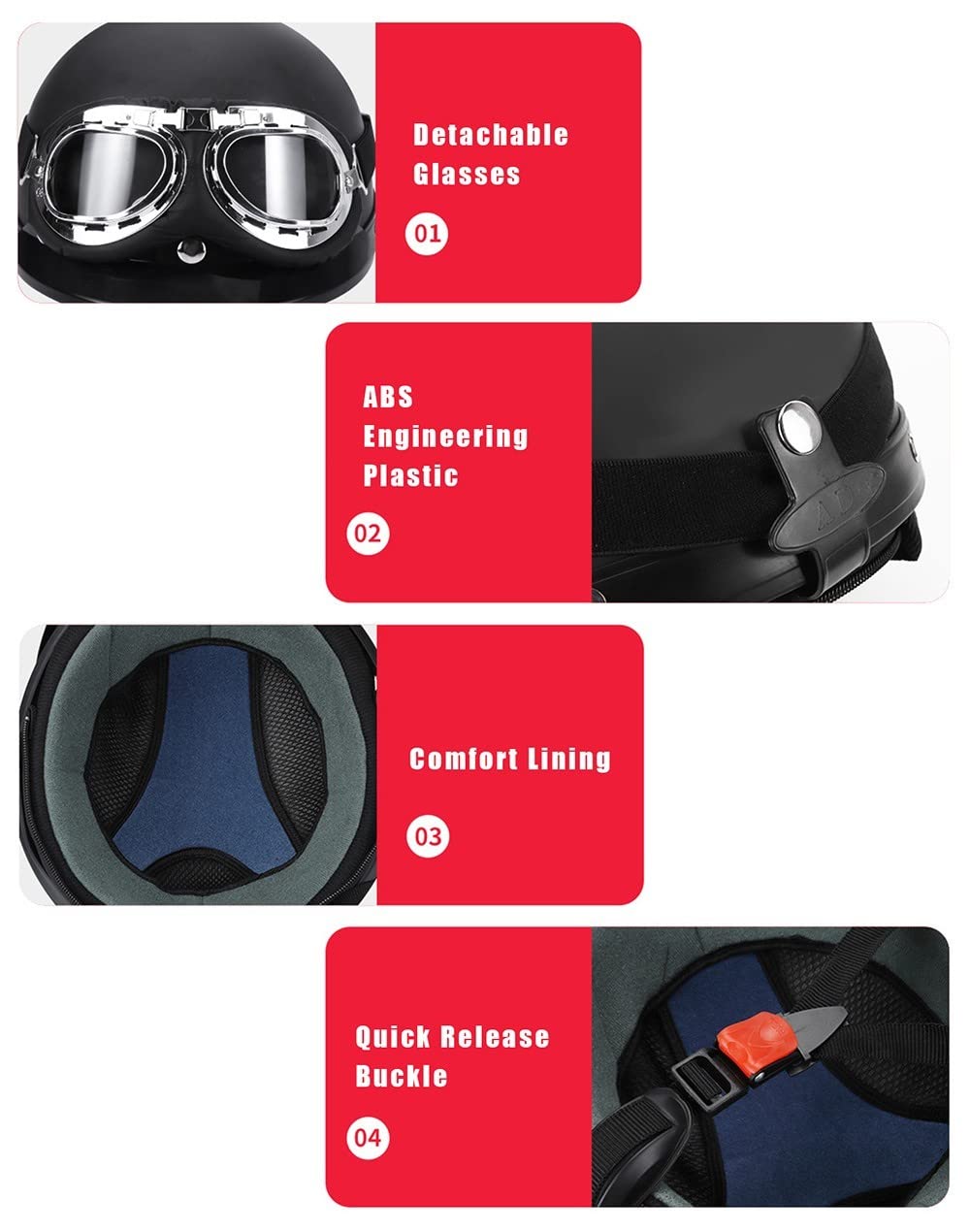 Casco Moto Mezzo Casco Aperto con Occhiali E Sciarpa, Casco Stile Tedesco Vintage per Uomini E Donne Approvato DOT/ECE Casco Moto Scooter Skateboard (55-62 Cm)