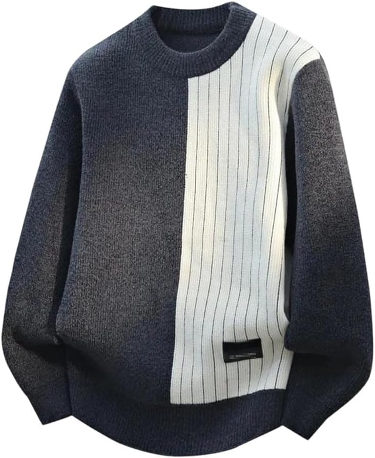 Men's Striped Pullover Cardigan Autumn-Winter Round Neck Knit Sweater Comfortable Warm Fashion Clothing