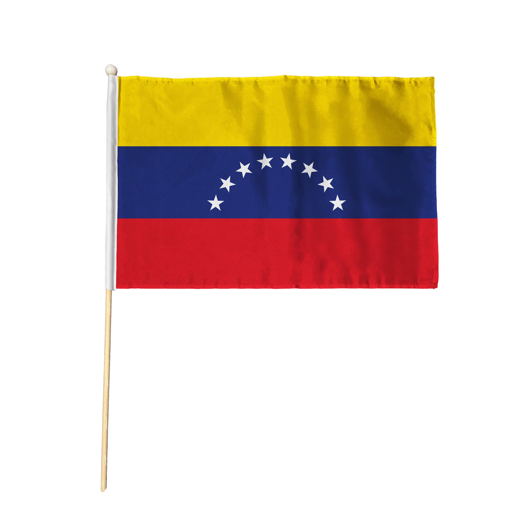 Flagtex Venezuela 8 Stars Pack of 12 Hand Waving Flag (9x6 Inch) - Premium Wooden Stick Hand Flag 9x6 Inch Natural Wood Pole Yellow Blue Red Stars Flag Events Parades — image 1