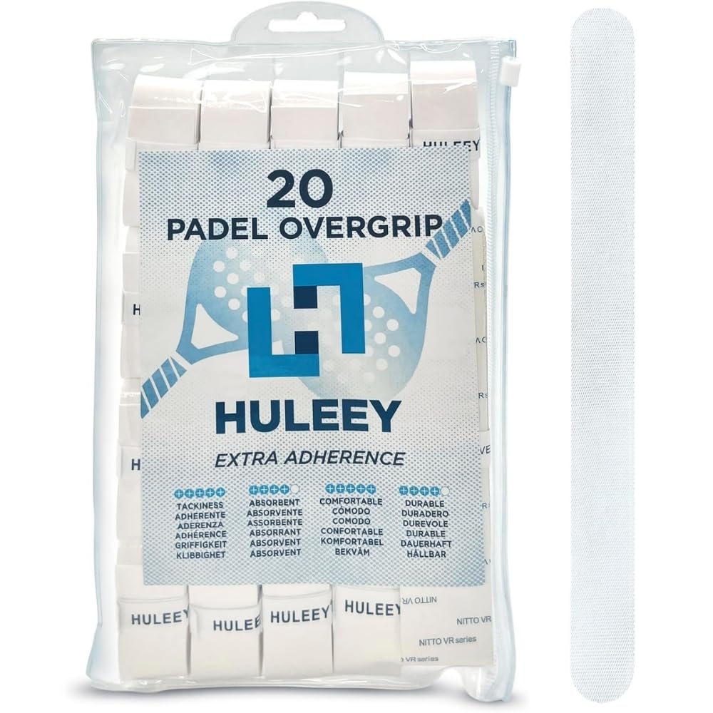 HULEEY Overgrips Padel Perforados Pack de 6/12/20/60, Incluye Protector Pala de Padel Transparente y Rugoso, Grip Padel Antideslizante, Adherente, Absorbe el Sudor, Empuñadura Pala Padel, Accesorios