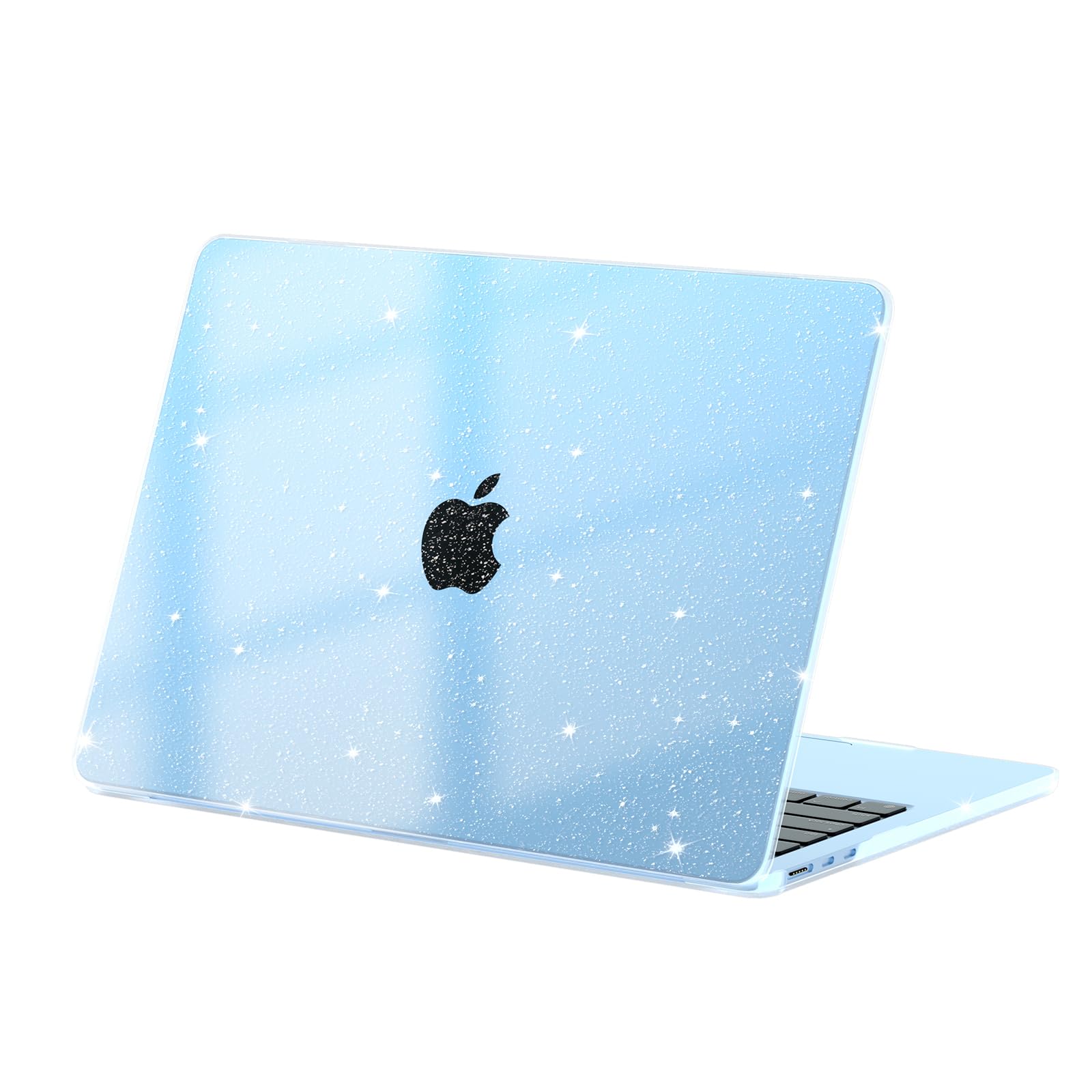 eleger Coque pailletée Compatible avec MacBook Air 13 Pouces M5 M4 M3 M2 [Couleur Assortie au Mac], Versions 2026 2025 2024 2022, Protection Rigide en Plastique pour Mac Air 13,6 Pouces, Bleu Ciel