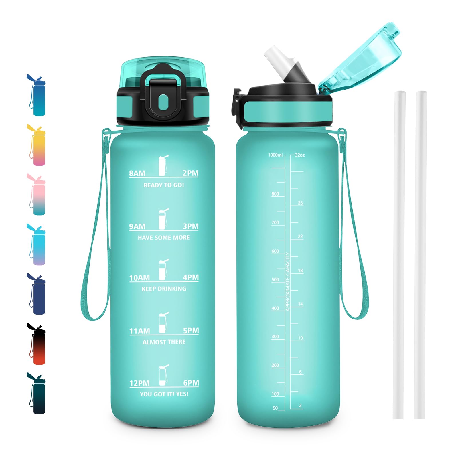 Cantimplora 500ml, Sin BPA con Marcador de Tiempo, Botella con Pajita, Botella de Agua para Running, Cámping, Oficina, Bicicleta, Fitness — view 24
