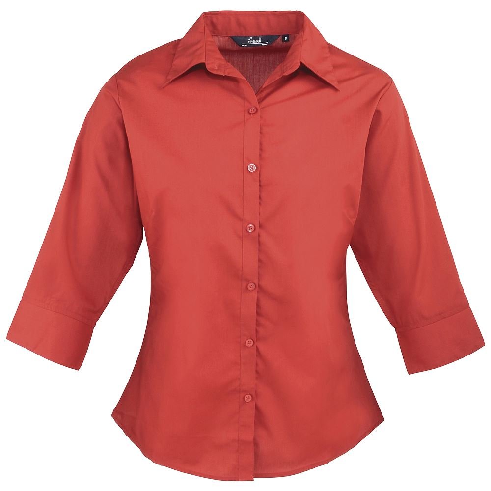 Premier Hospitality Women's Red 3/4 Sleeve Poplin Blouse 14