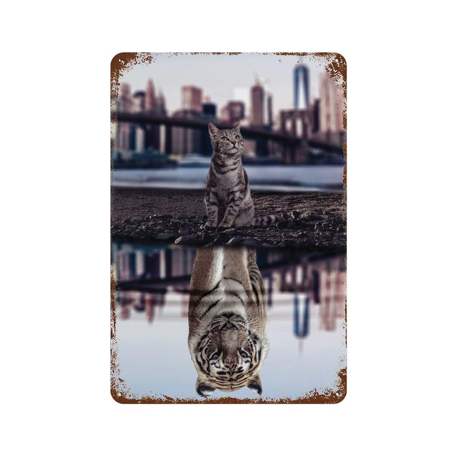 Garage Style Tiger Success Mindset Rusty Metal Tin Sign 11.8"x7.9", Classic Wall Plaque for Bar And Workshop