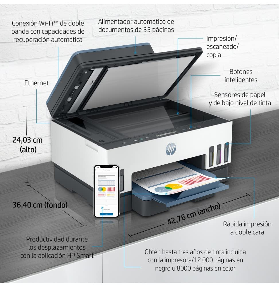 HP Smart Tank Imprimante Tout-en-un 7306, Impression, numérisation, copie, chargeur automatique de documents, sans fil,