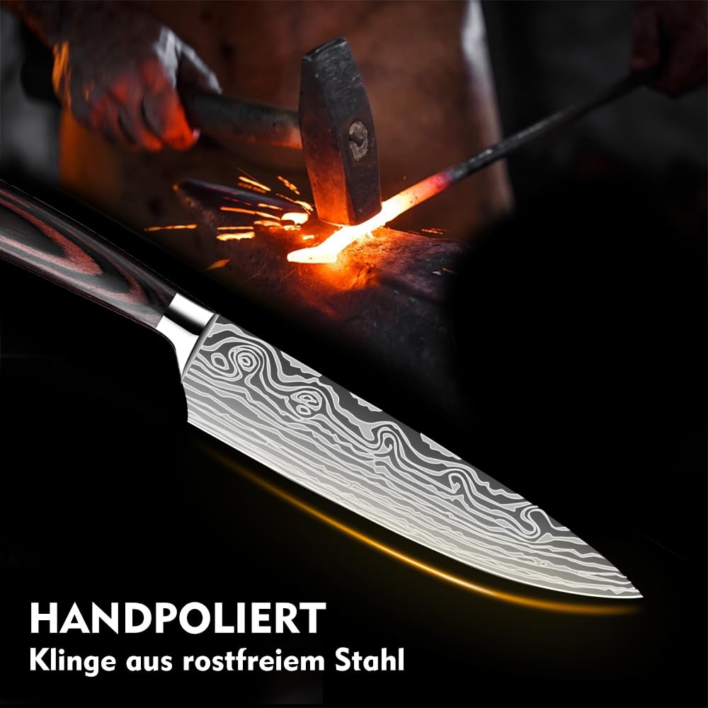 KEPEAK Küchenmesser, Scharfe Kochmesser aus Edelstahl in Mehreren Größen mit Bequemen Griff, Kochmesser Gegen Rost für die Küche/das Restaurant zu Hause (5pcs), Geschenkbox-Verpackung