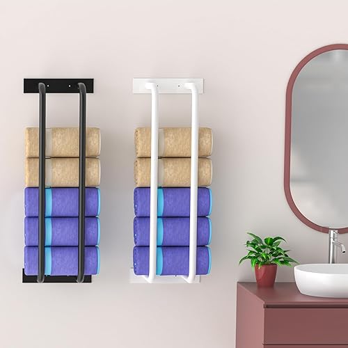 Miniatura 6 de KITHOLD Toallero adhesivo de pared, toallero montado en la pared para toallas enrolladas, almacenamiento de toallas para baño pequeño, estante de