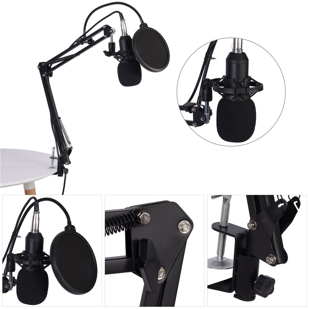 GOTOTOP Microfono a Condensatore BM800 con Supporto a Braccio, Filtro Pop, Copertura in Schiuma, Kit per Registrazione Studio