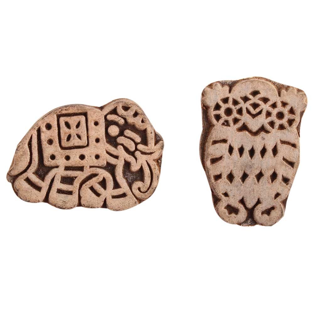Indian-Shelf Handmade Vocalforlocal Set of 2 New Mix Wooden Printing Block (3.17 cm, Brown)-picture-28