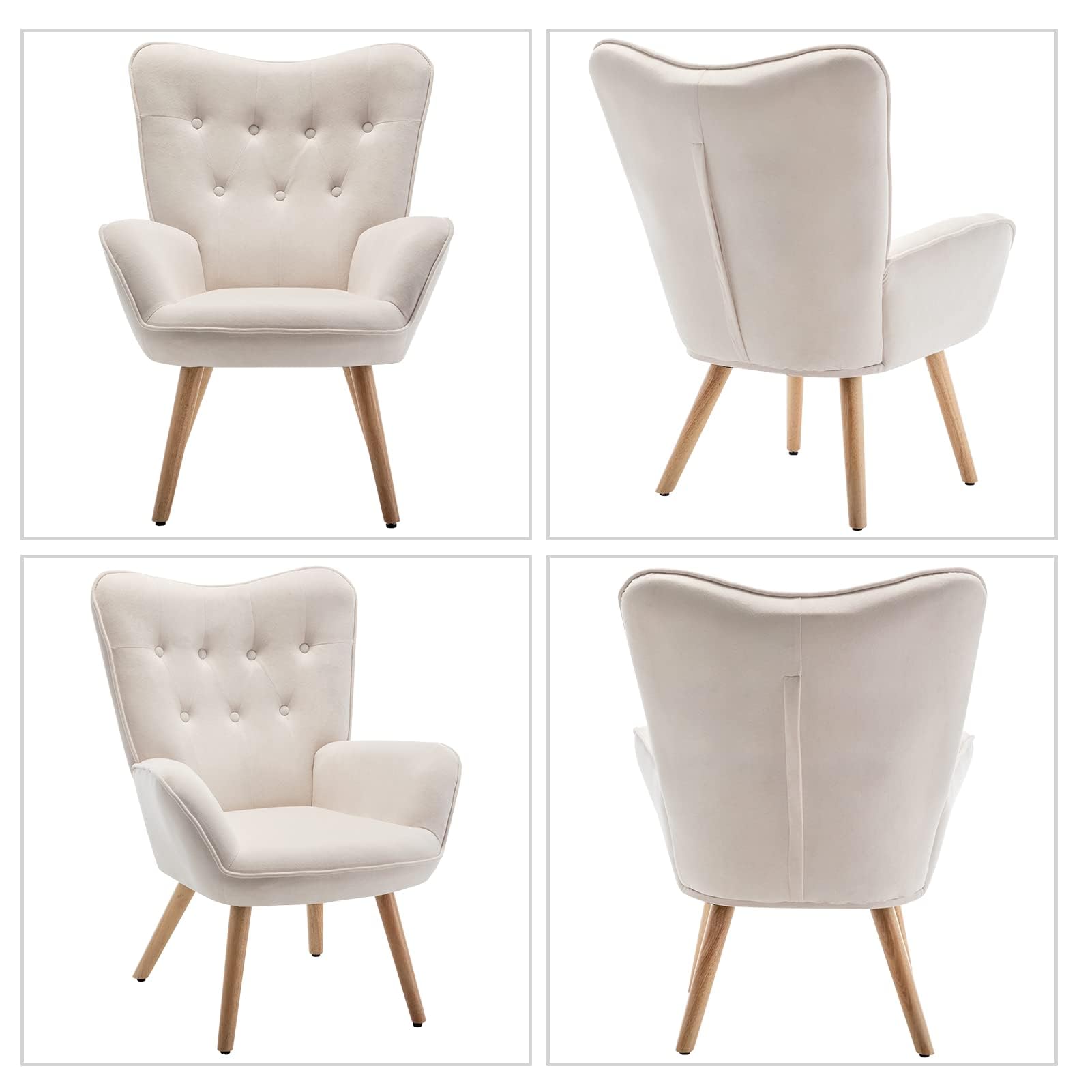 HollyHOME Poltrona con Poggiapiedi Salotto Velluto Poltrona da Lettura Relax Sedia Camera da Letto con Braccioli, Beige