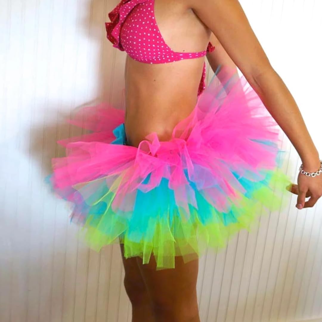 WDPL Women's Mini Ballet Halloween Tutu Costume Tulle Skirt Rainbow X-Large