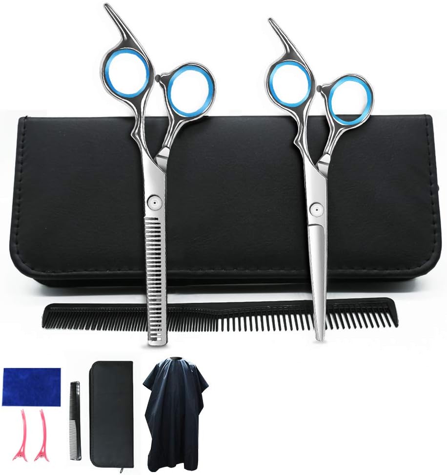 HALIN Professional Barber Scissors Set 7, Japanese Stainless Steel 6.5" Sharp Hair Cutting Scissors/Shears, Thinning Salon Scissors with Fine Adjustment Screw for kids men women