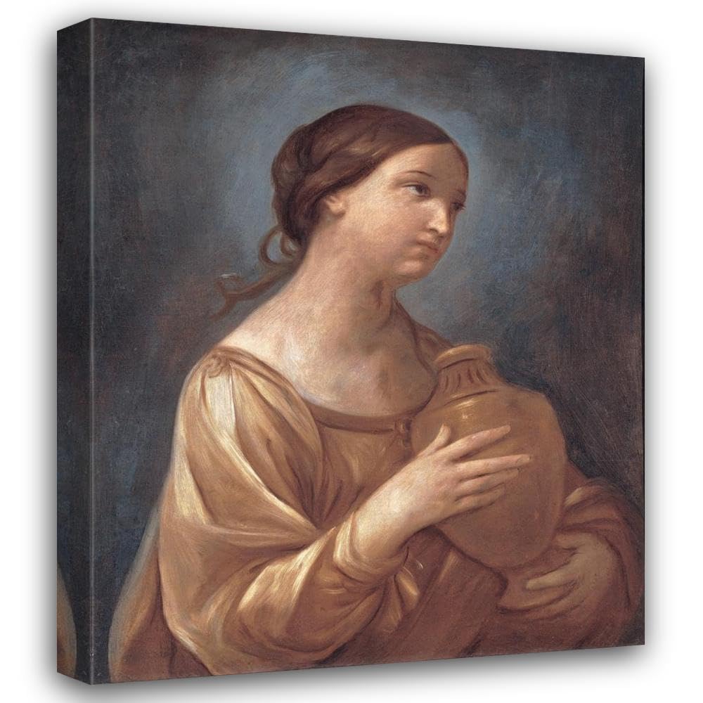 Guido Reni 36x43 Huge Gallery Wrapped Canvas Museum Art Print Titled Magdalene with the Jar of Ointment 1640-1642