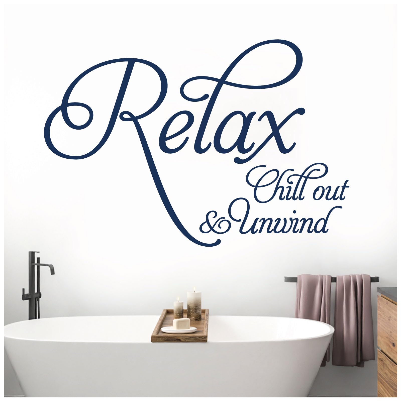 Relax, Chill Out, Unwind - Bathroom, Spa Wall Quote, Decal Wall Art Sticker [Medium] [Cobalt] — image 1