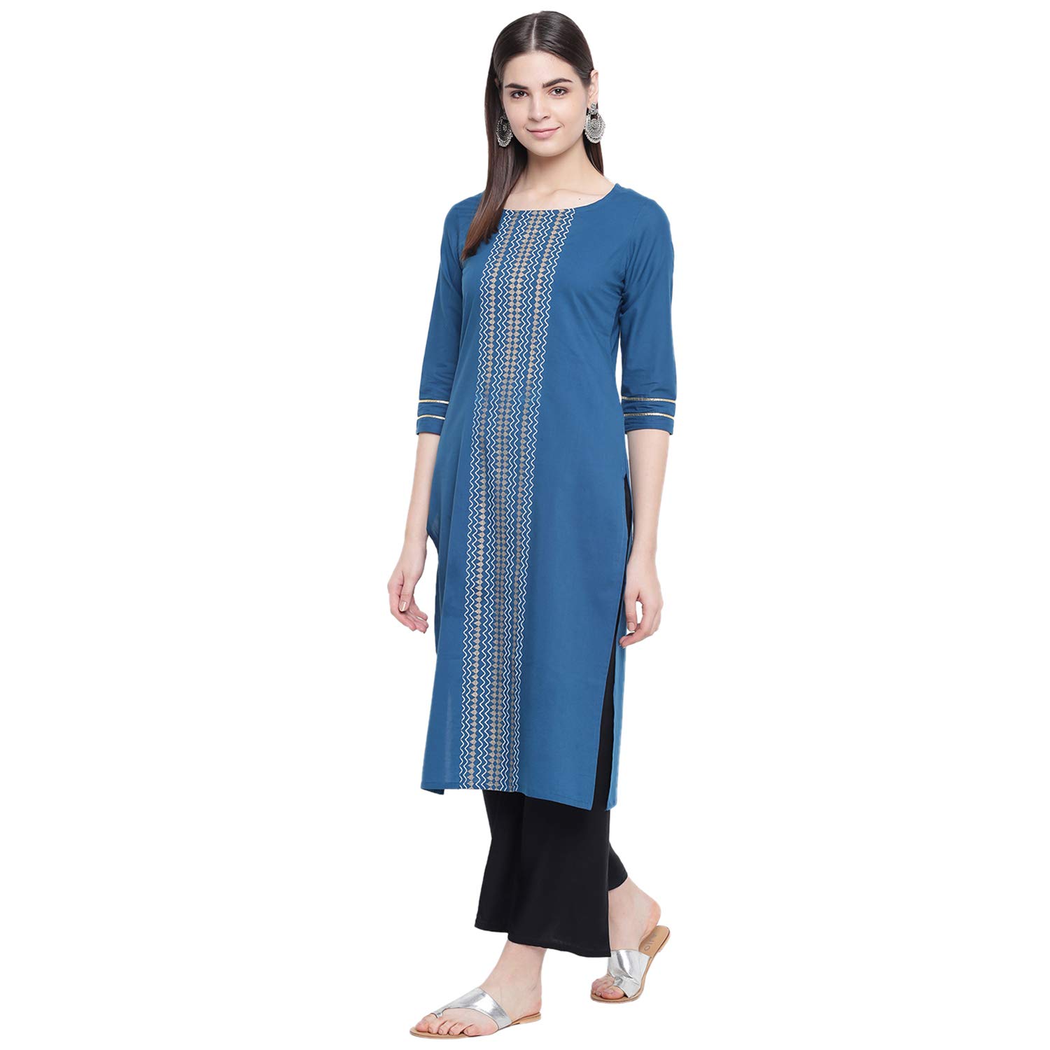 Stylum Women's Printed Cotton Straight Kurta (Fordtealblue44_Teal Blue, Xxl)