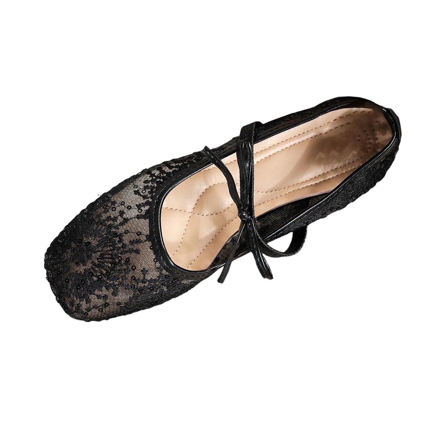 Women Sheer Lace Flats Bow Knot Strap Square Toe Mesh Ballerina Shoes Memory Foam Soft Comfy Vintage Embroidery Flats — view 8