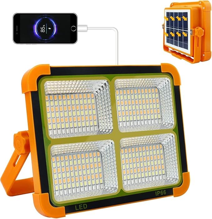 Projecteur portable solaire LED 100W puissant et étanche IP66 10000lm