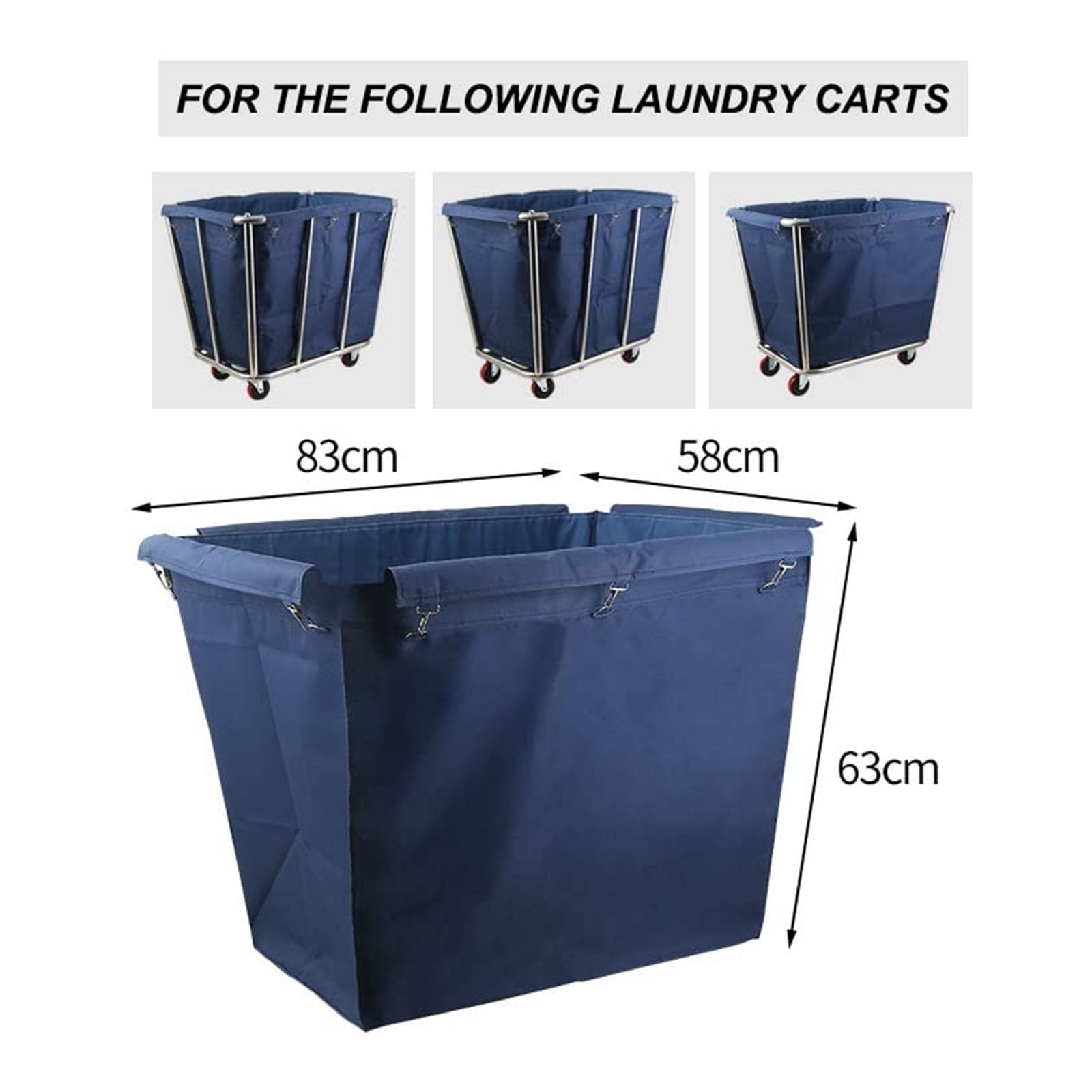 Bolsa Impermeable para Cesta de Ropa Sucia de 400 l. Bolsa de Repuesto extraíble de Tela Oxford para Carrito con Ruedas, Ideal para hoteles y Limpieza. Diseño cónico Azul.