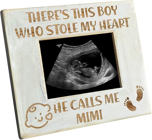 K KENON Portarretratos de madera grabada para bebé, There's This Boy He Calls Me MIMI, marco de fotos con sonograma de Winnie The Pooh, nueva mamá,