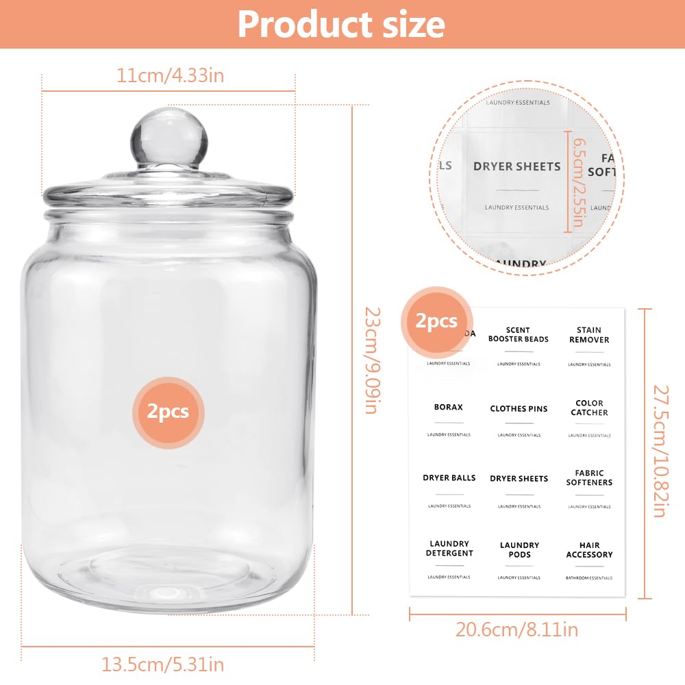 Bocaux Verre 3.9L Hermétiques Myiosus Lot 2 Bocaux En Verre Hermétiques 3,9L - Lot De 2 Bonbonnières Avec Couvercle Pour Cuisine Stockage Farine Sucre Biscuits
