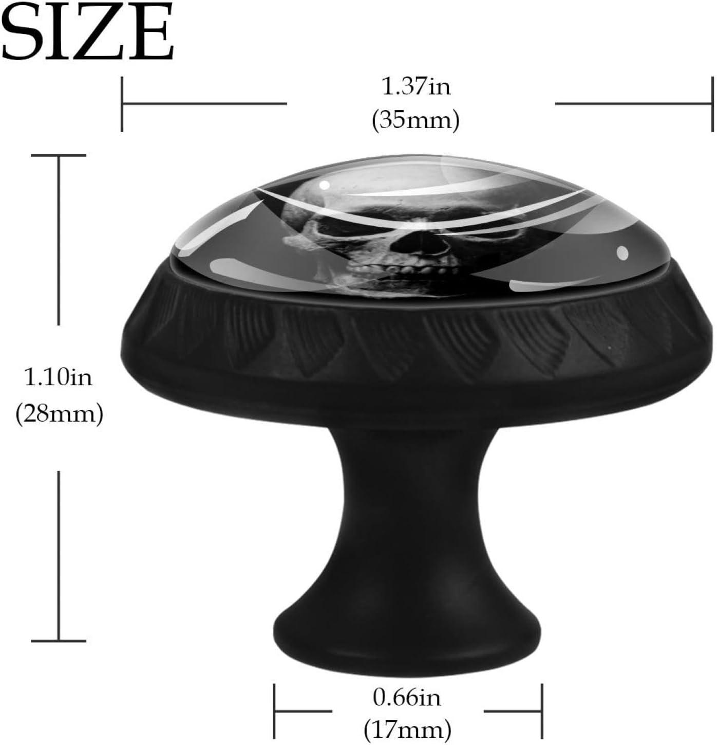 Black Base Skull Printed Drawer Pulls, Durable Cabinet Knobs for Wooden Cabinets & Drawers
