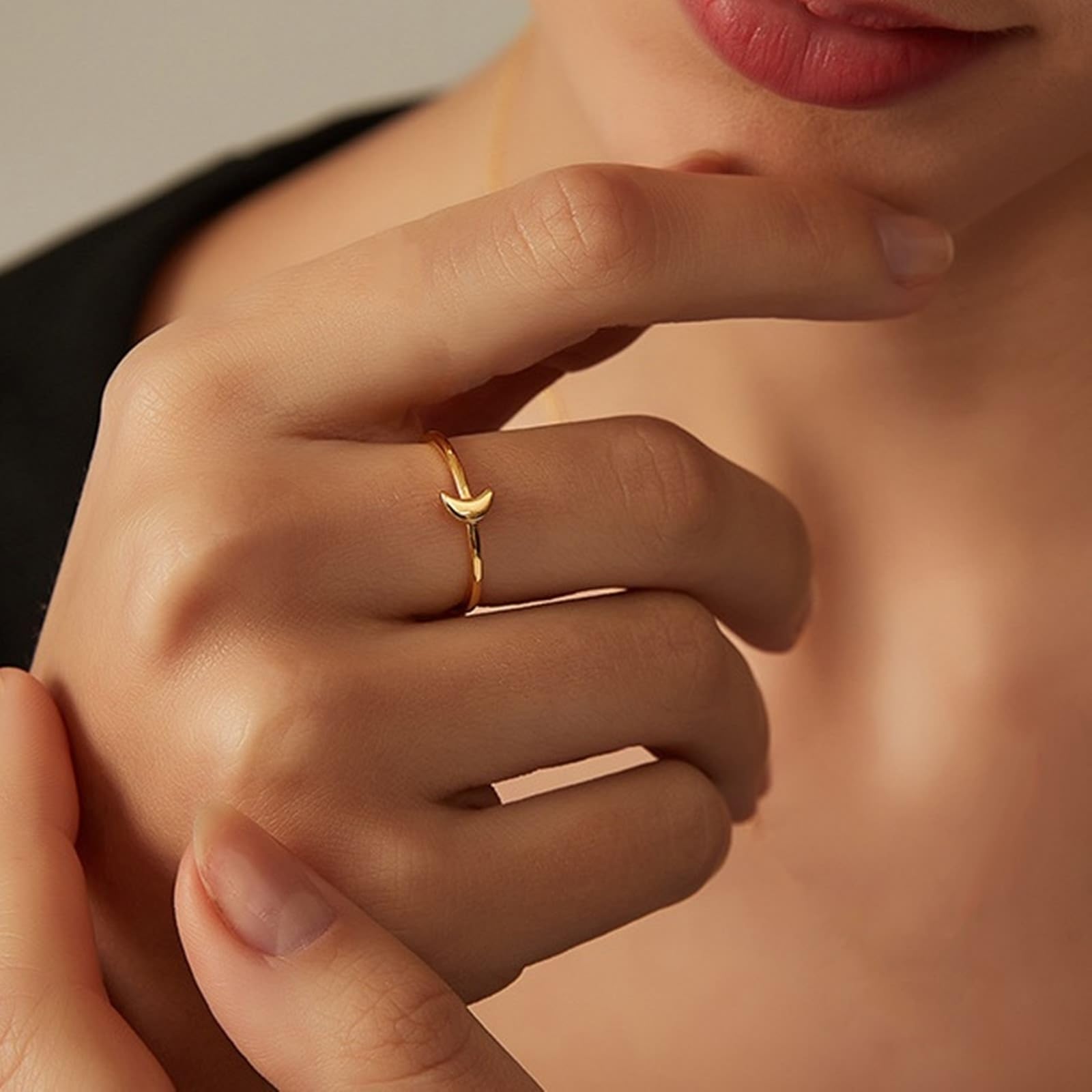 Bague Couple Fiançailles Bague de Fiançailles Or Jaune Or 9 Carats Au375/Au585/Au750 Lune Taille Lesbienne pour Lesbienne Noël Bijoux