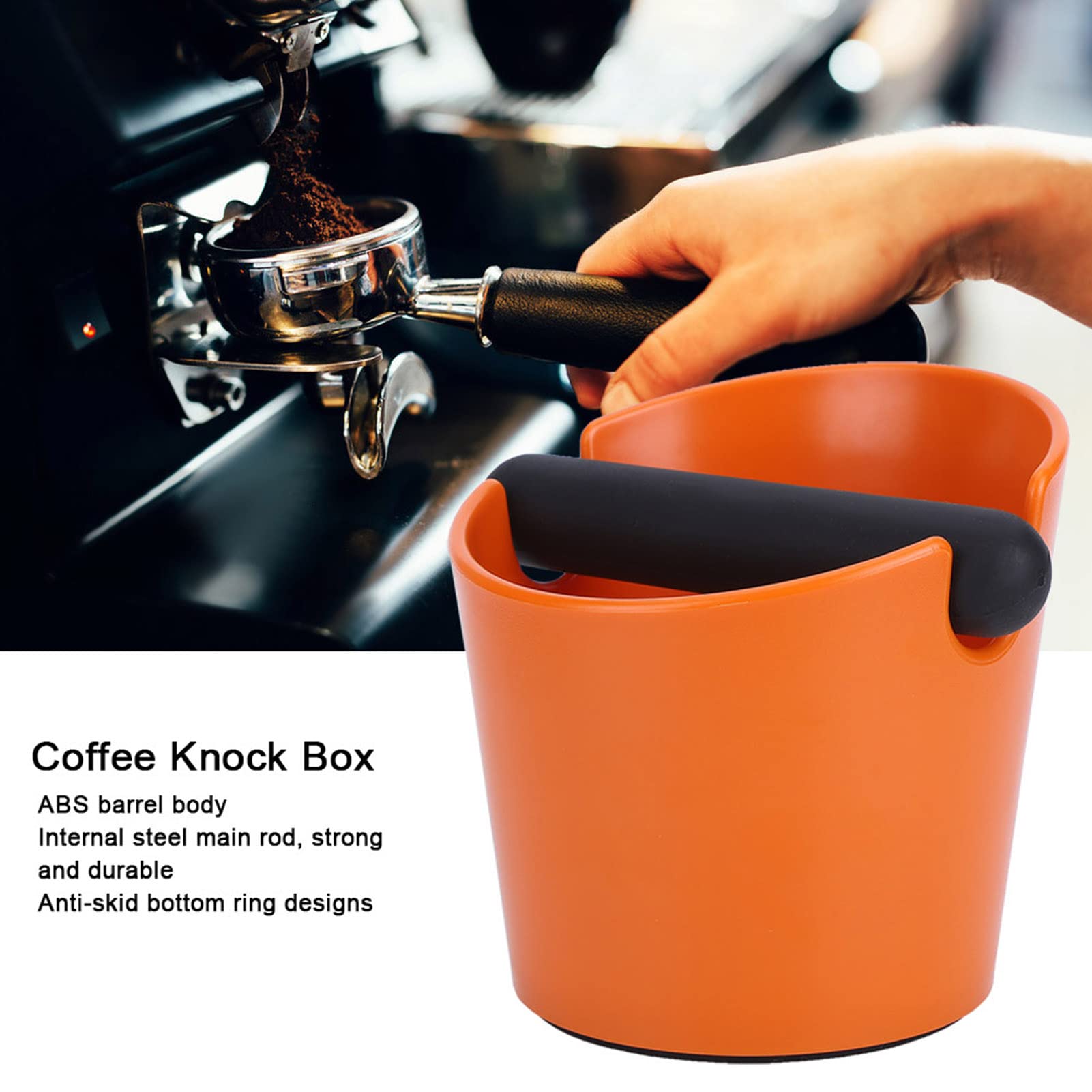 Raguso Orange ABS Coffee Knock Box, 2.5L, Open-Top, Non-Slip, Lightweight, Indoor Use