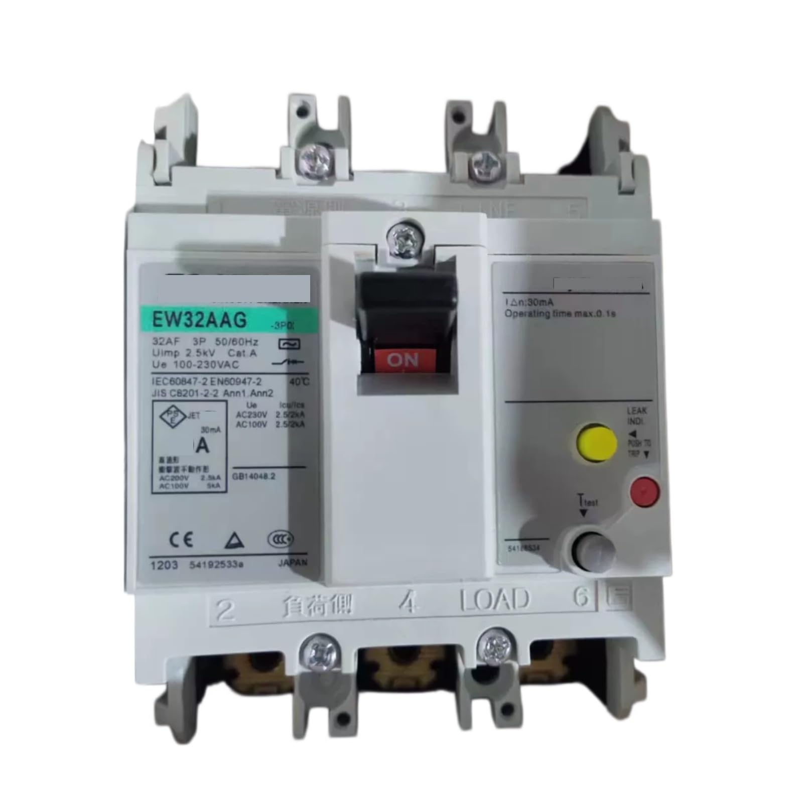 Disjoncteur EW32AAG-3P010B 3P 10A avec interrupteur de fuite de terre