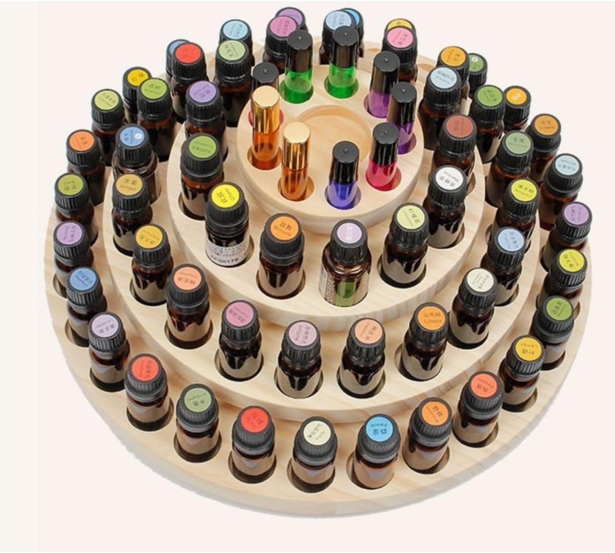 4層回転式エッセンシャルオイル収納ボックス 大容量木製アロマセラピーオイルラック 多機能化粧品 香水収納ラック 家庭用化粧台 浴室