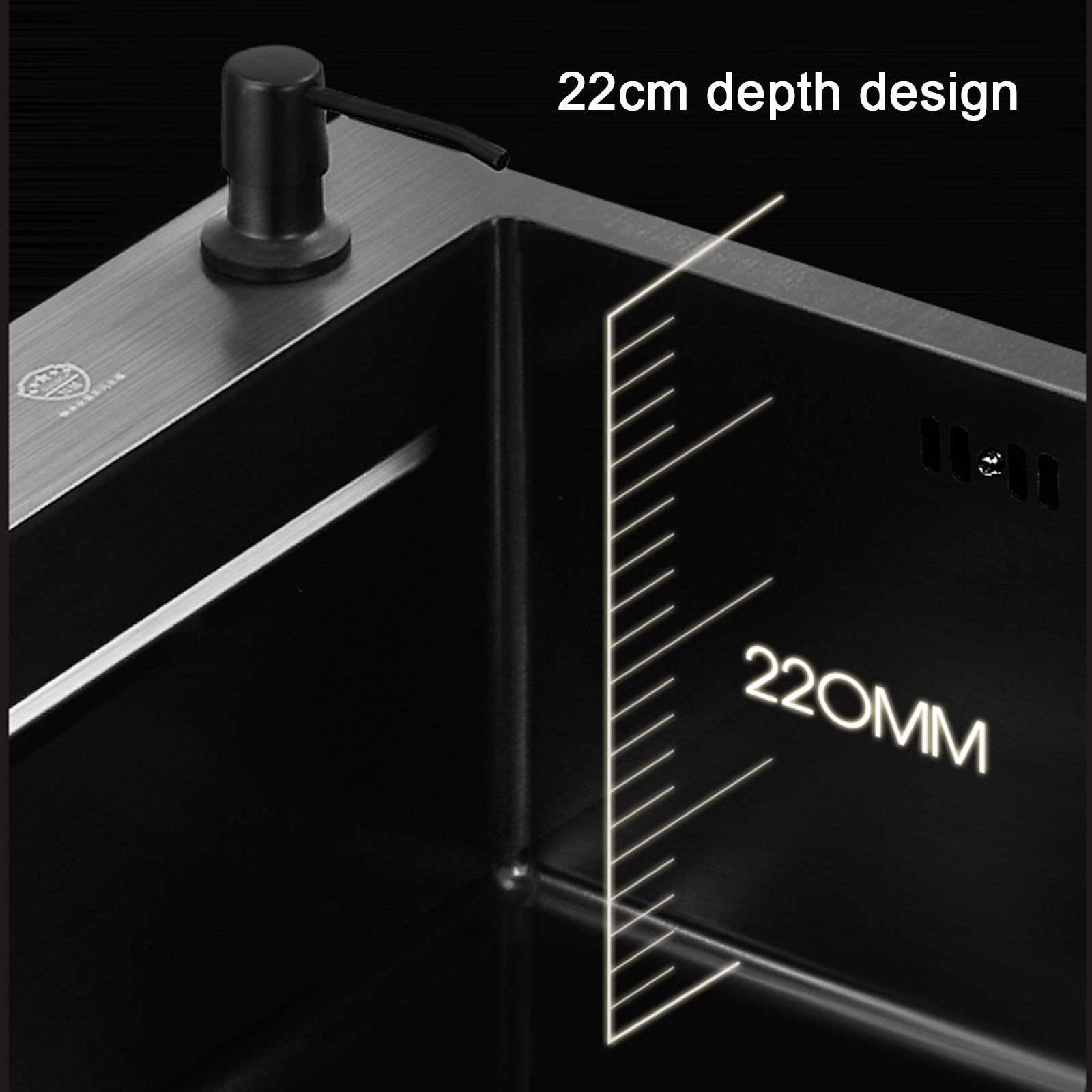 Duży czarny Nano stacja robocza zlew kuchenny - pojedyncza umywalka z akcesoriami (zestaw 7 sztuk) - 75 x 46 x 22 cm, idealny dla domowych i profesjonalnych kucharzy