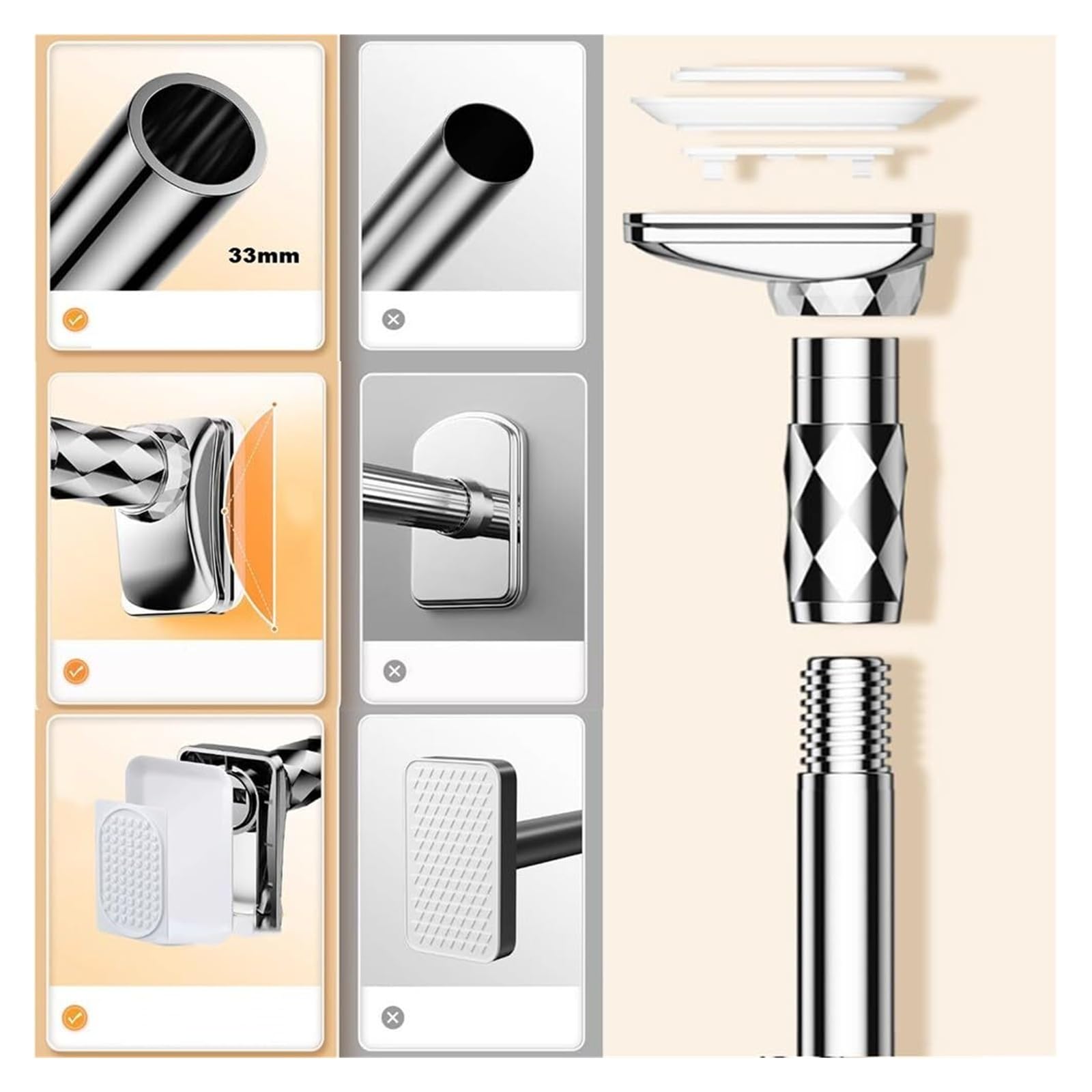 Spring Tension Shower Curtain Rod, Adjustable 16 to 196 Inch,Adjustable Telescopic Rods for Bathroom, Closet, Window(Silver,141-177in)