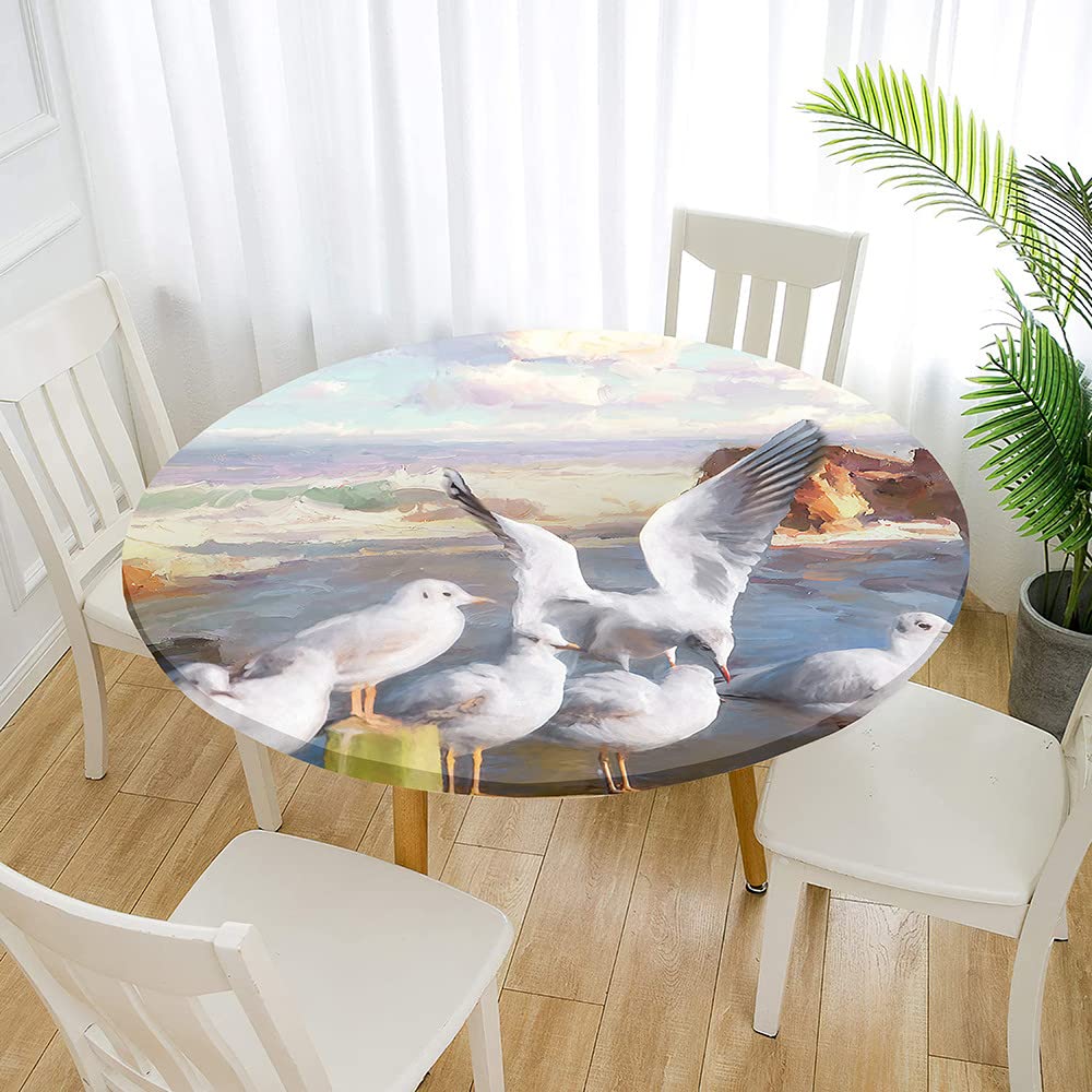 Morbuy 3D Rondes Nappes Avec Bord Élastique, Oiseau Imprimé Nappes Rondes Anti Taches Lavable, Imperméable Polyester Nappe De Table Pour Cuisine Jardin Fête (Diamètre 100cm,Branche