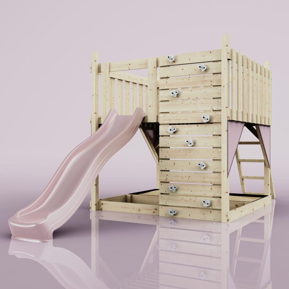 Rebo Spielturm aus Holz | Outdoor Klettergerüst mit Plattform, Wellenrutsche und Sandkasten